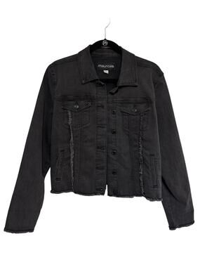NEW Maurices Washed Black Denim Cropped Jacket Raw Hem - Size L